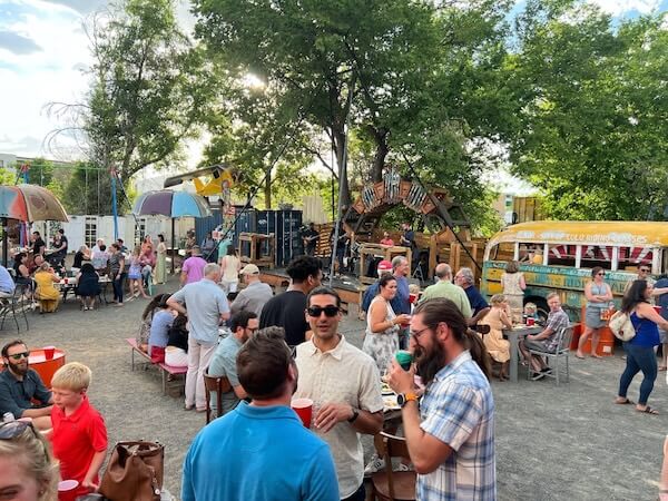 Big crowd enjoying the outside space at Junkyard